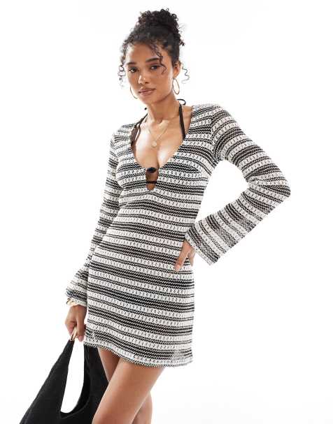 New Look - Sort- og hvid-hæklet kaftan med striber - view 1