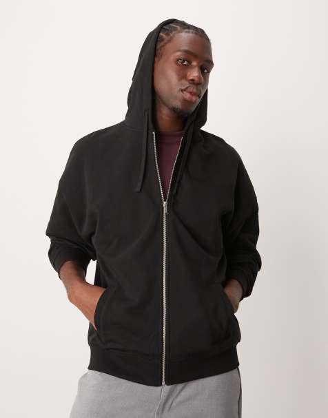 New Look - Sort oversized hættetrøje med gennemgående lynlås - view 1