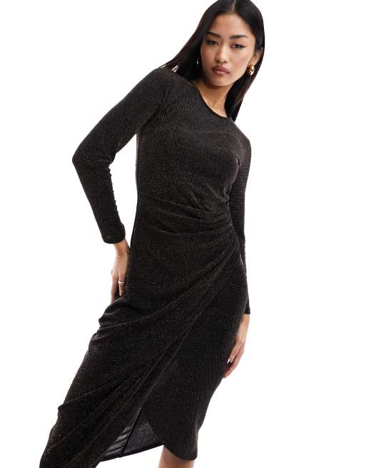 New Look - Sort rynket midikjole med glimmer