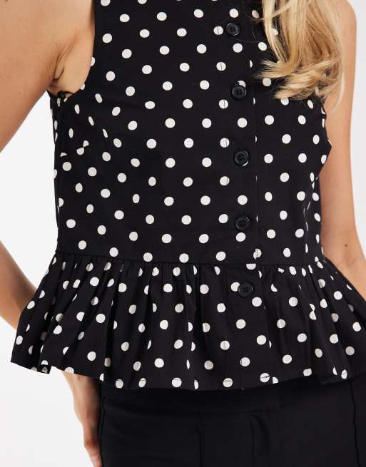 New Look - Sort shell-overdel med peplum-kant og polkaprikker, 4 af 4