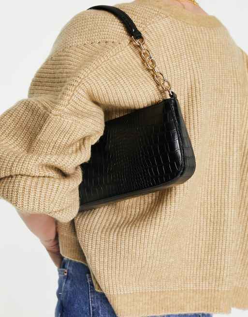 New Look - Sort skuldertaske i imiteret krokodilleskind