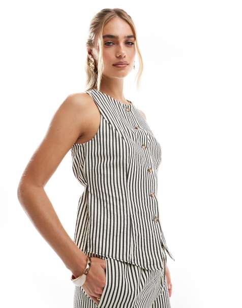 New Look - Sort stribet vest med rund hals - view 1