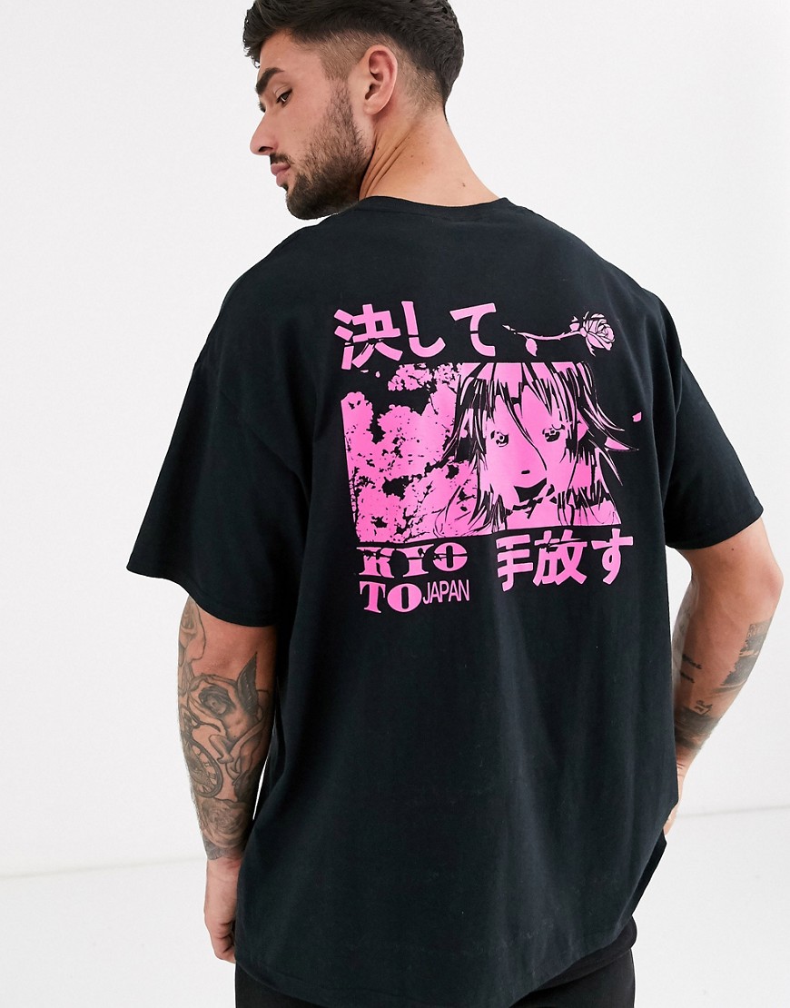 New Look - Sort t-shirt med Tokyo print på for- og bagstykke