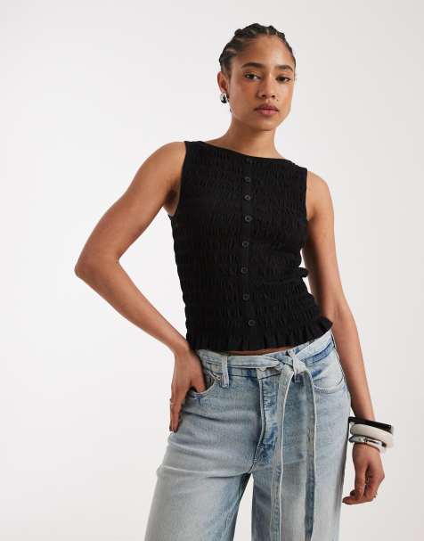 New Look - Sort tanktop med knapper og rynker - view 1