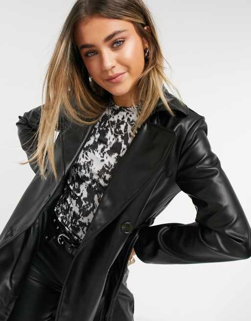 New Look - Sort trenchcoat i imiteret læder, 3 af 4
