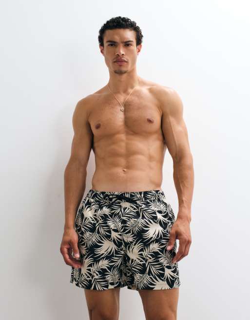 New Look - Sorte badeshorts med palmeprint, 3 af 7