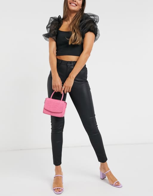 New Look - Sorte belagte skinny-jeans i læderlook med lift & shape-design, 4 af 4