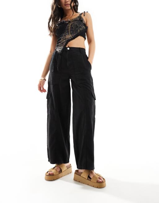 New Look - Sorte cargobukser i denim-poplin