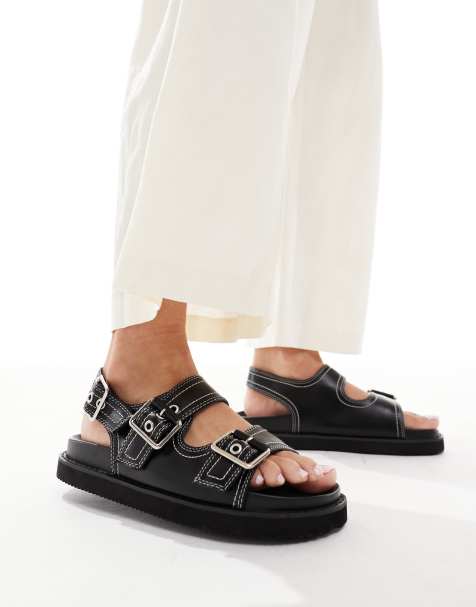 New Look - Sorte chunky sandaler med slingback-rem og kontrasterende syninger - view 1