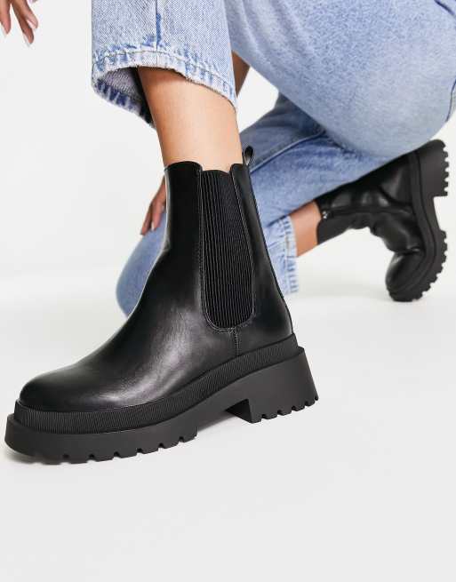 New Look - Sorte flade Chelsea-ankelstøvler i chunky stil
