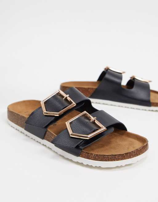 New Look — Sorte flade sandaler med dobbelte stropper