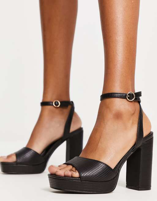 New Look - Sorte højhælede sandaler med plateausål og krokodillemønster