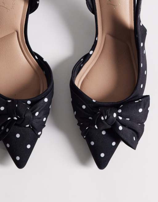 New Look - Sorte højhælede slingback-sko med sløjfe og polkaprikker, 3 af 4