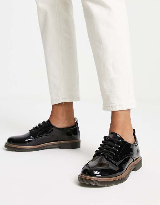 New Look - Sorte lak-brogues med snørebånd