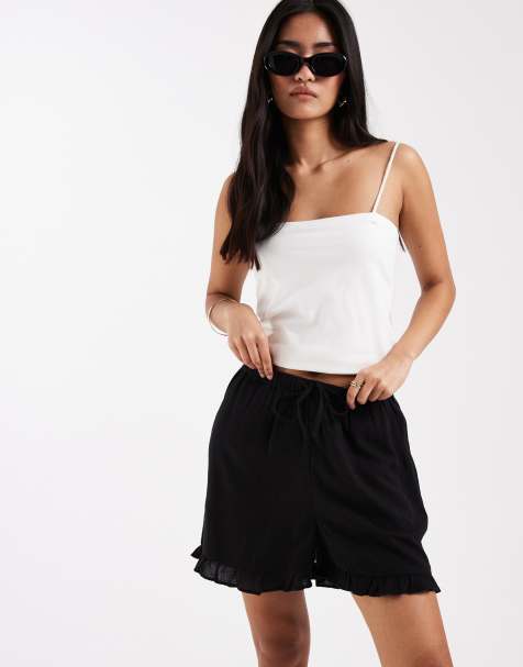 New Look - Sorte shorts i hørblanding med flæser - view 1