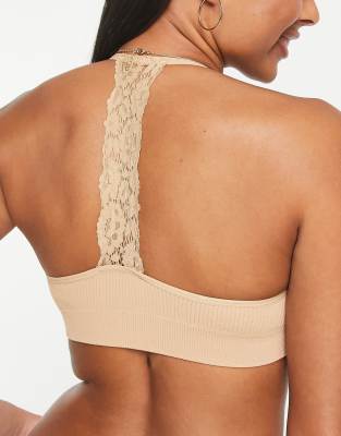 New Look - Soutien-gorge sans coutures avec dentelle dans le dos - Fauve