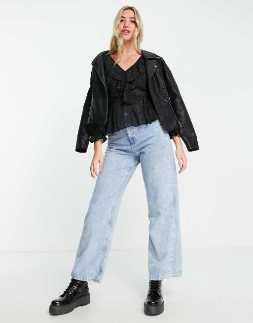 New Look sparkle wrap blouse in black | ASOS