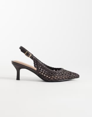 Spitze Schuhe in Braun mit Fersenriemen und Flechtdesign Braun 36