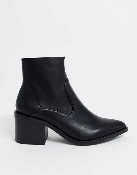 New Look – Spitze, schwarze Stiefel aus Kunstleder mit Blockabsatz