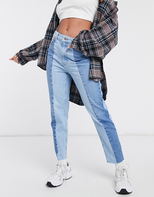 New Look two tone mom jeans in mixed blue