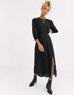 New Look split detail long sleeve dress in black rose floral print | ASOS