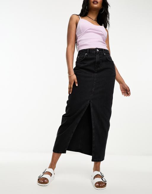 New Look split front denim maxi skirt in black wash | ASOS