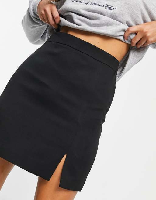 New Look split front mini skirt in black