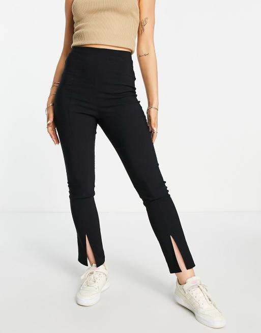 Black Stretch Woven Split Hem Skinny Pants