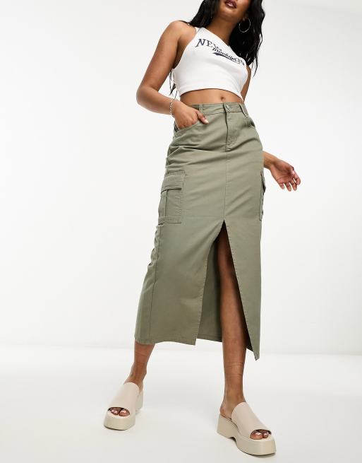 New Look – Spódnica midi z kieszeniami cargo w kolorze khaki