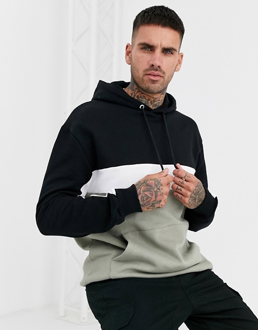 New Look sport block overhead hoodie in khaki