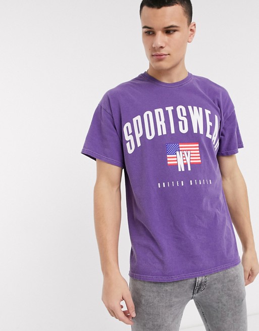 New Look sportswear overdyed t-shirt in purple