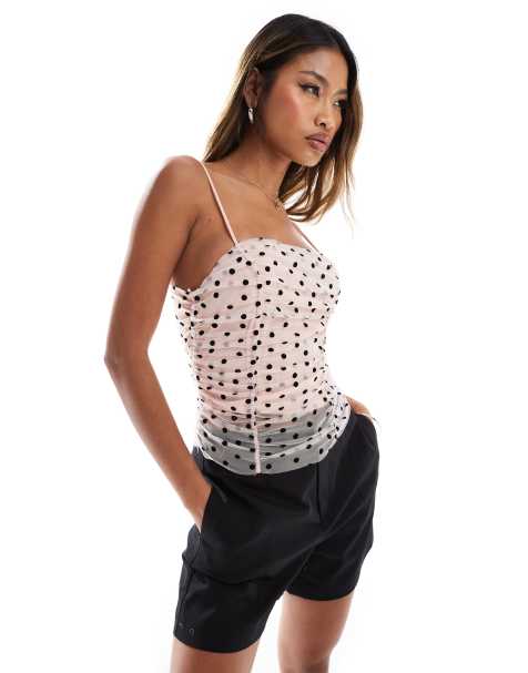New Look spot mesh ruched top in pale pink - view 1