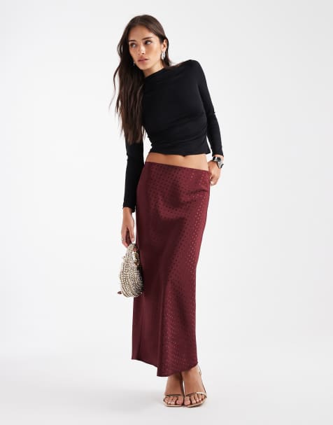 New Look spot satin bias midi skirt in burgundy - view 1