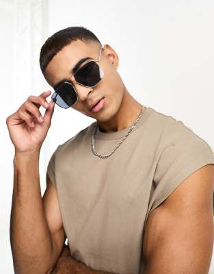 New Look New Look square aviator sunglasses in silver