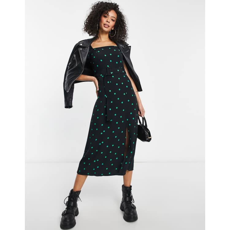 New look green polka dot dress sale