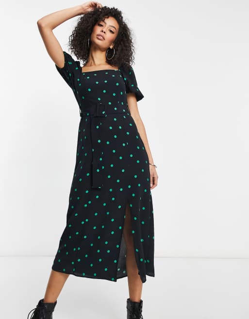 New look green store polka dot dress