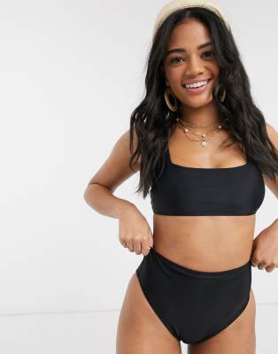 New Look square neck bikini top in black