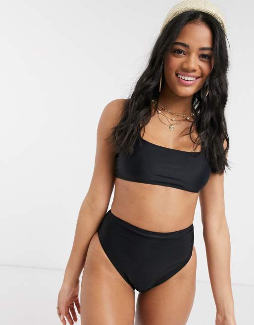 New Look square neck bikini top in black