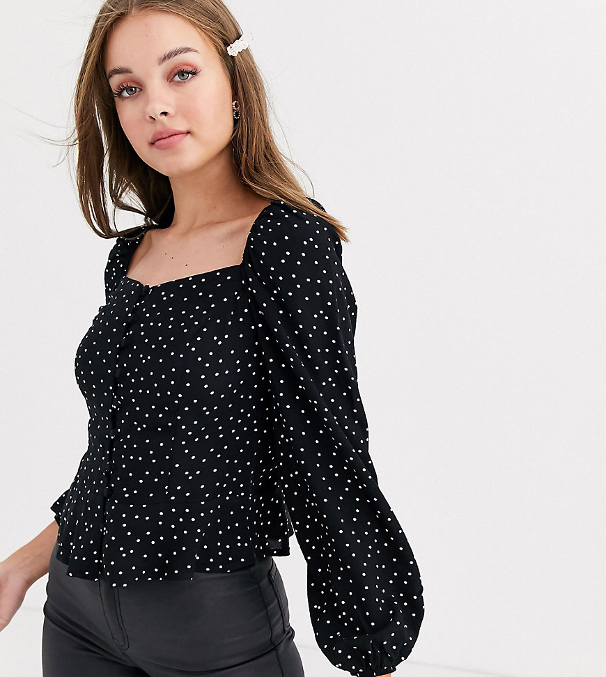 New Look square neck blouse in polka dot-Black