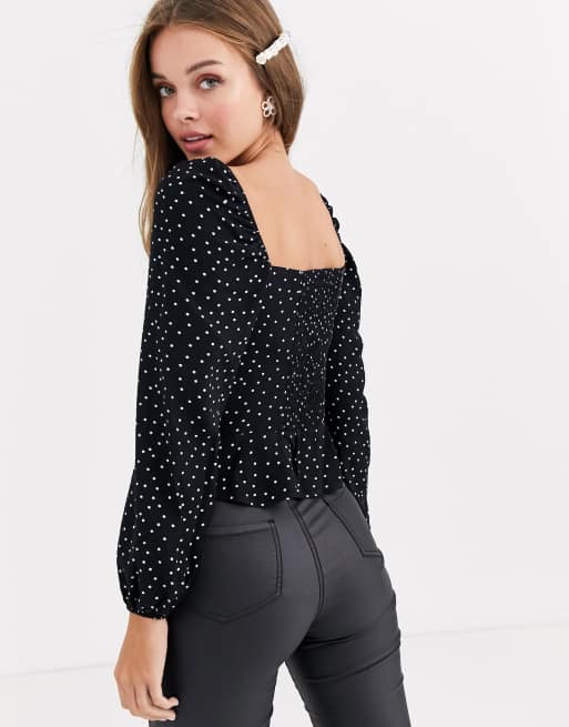 Polka dot square store neck top