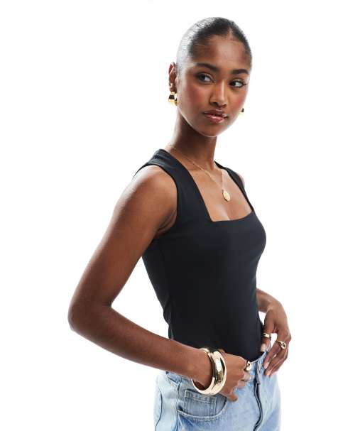 New Look square neck bodysuit in black - view 1