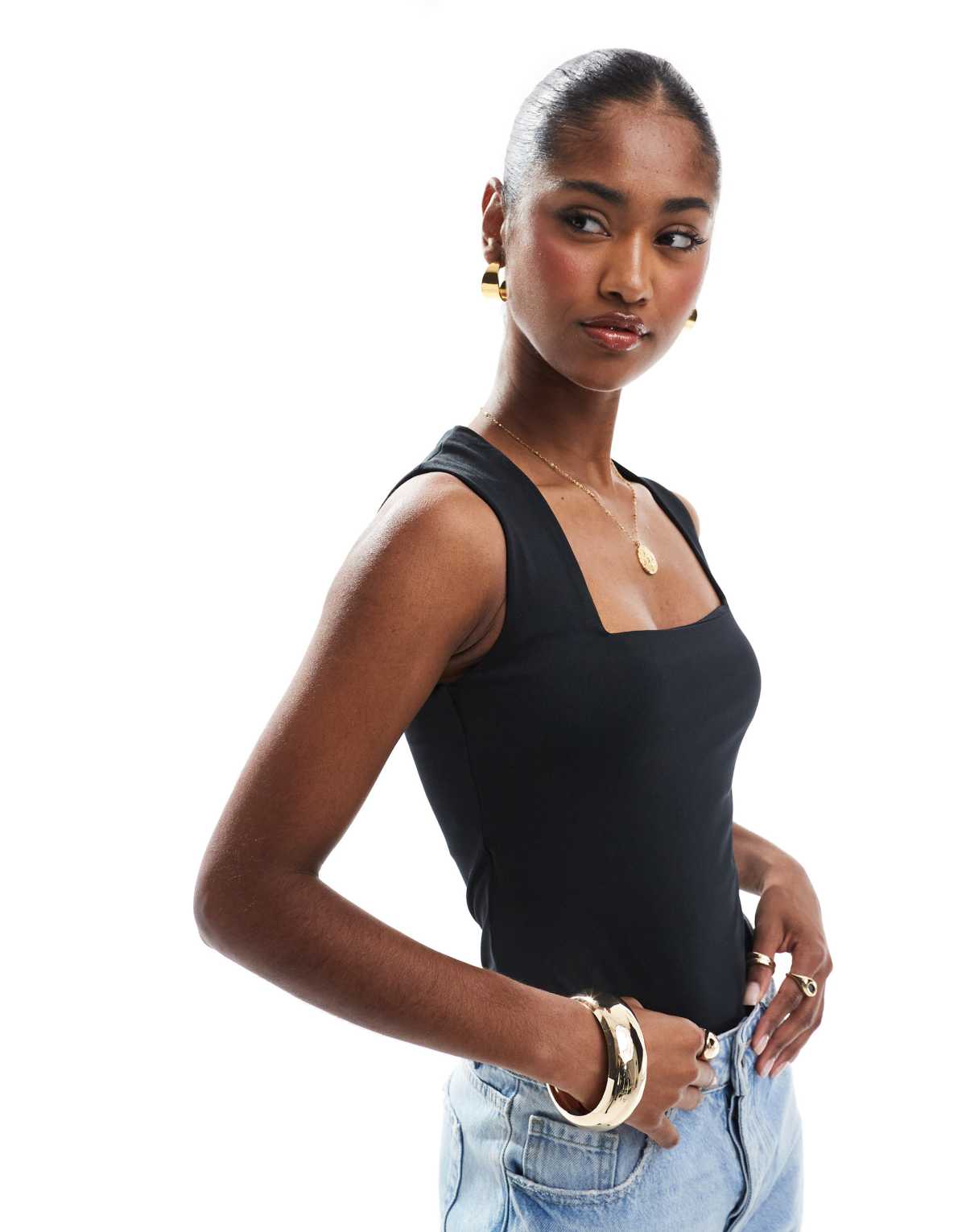 New Look square neck bodysuit in black