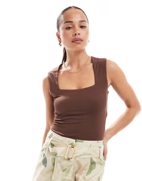 New Look square neck bodysuit in brown - view 1
