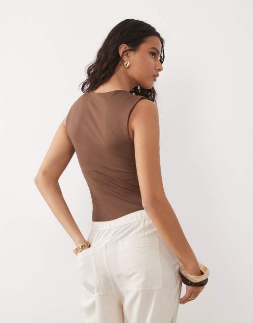 New Look square neck bodysuit in brown, 4 of 4