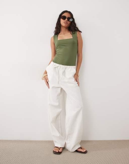 New Look square neck bodysuit in khaki, 2 of 4