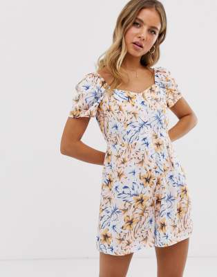 new look blue floral playsuit