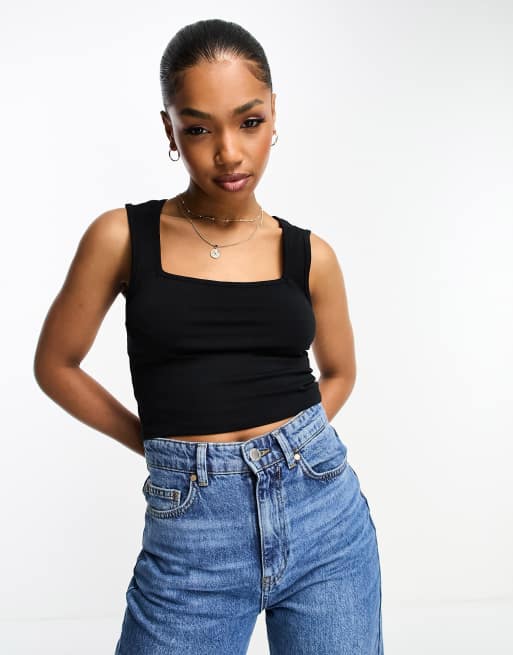 New Look square neck crop top in black