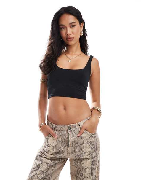 New Look square neck crop top in black - view 1