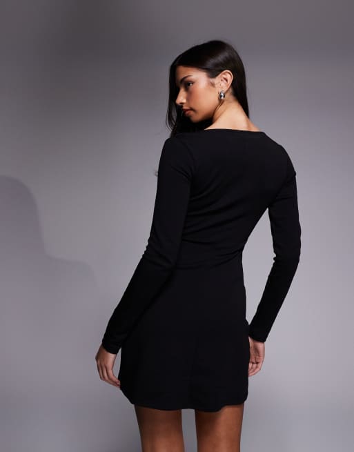 New Look square neck diamante detail mini dress in black, 3 of 4