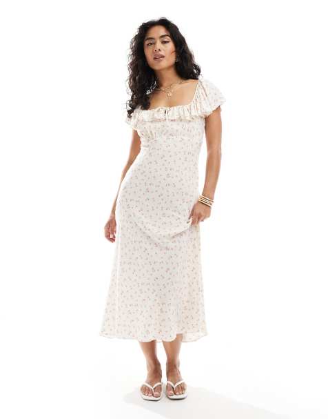 New Look square neck ditsy floral midi dress in cream - view 1